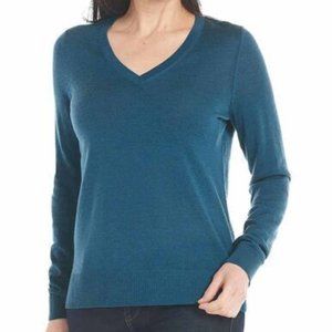 SOILED Katherine Barclay Women Merino Wool V-Neck Sweater Blue Size L $60 9C145